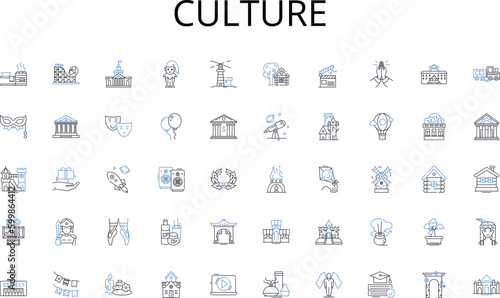 Culture line icons collection. Connections, Nerking, Contacts, Opportunities, Collaboration, Community, Engagement vector and linear illustration. Interactions,Communication,Nerking events outline