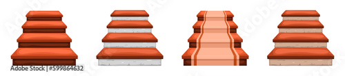 Cartoon stairs. Stone and wooden stairs. Vector