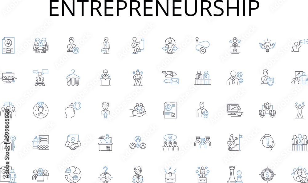 Fototapeta Entrepreneurship line icons collection. Efficiency, Integration, Scalability, Customization, Optimization, Automation, Collaboration vector and linear illustration. Security,Streamlining,Innovation