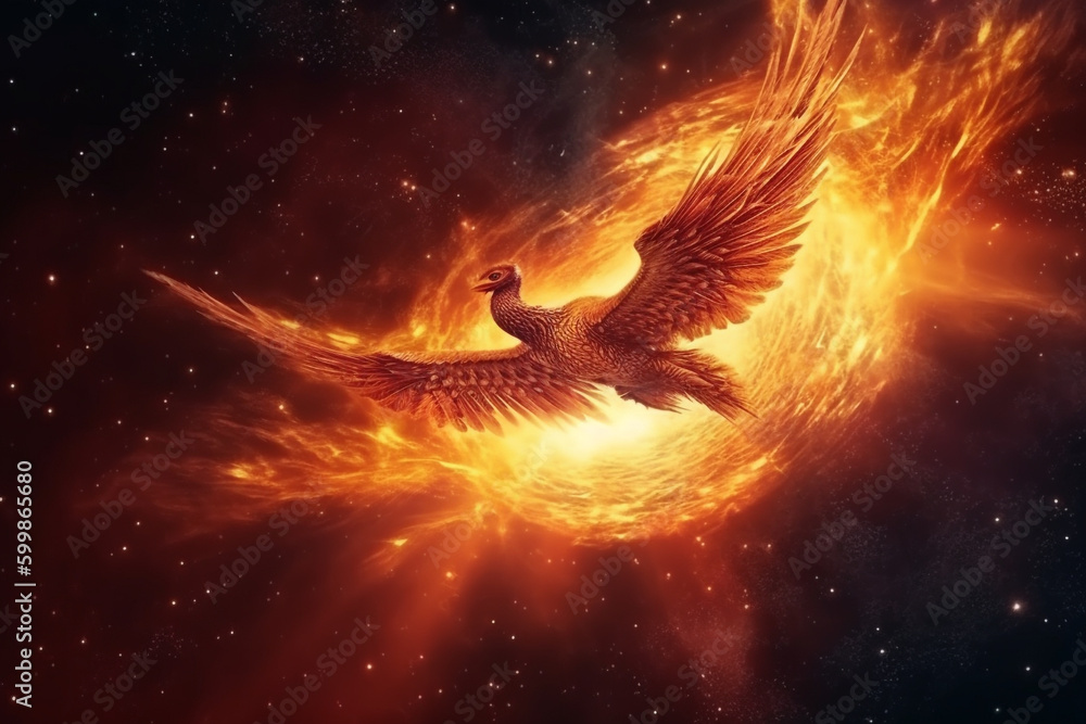 Fire phoenix bird in space background. Generative AI Stock Illustration ...