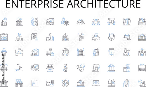 Enterprise architecture line icons collection. Lobbying, Advocacy, Nerking, Membership, Conference, Collaboration, Industry vector and linear illustration. Commerce,Regulations,Partnerships outline