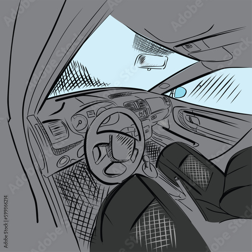 hand drawn vector car interior