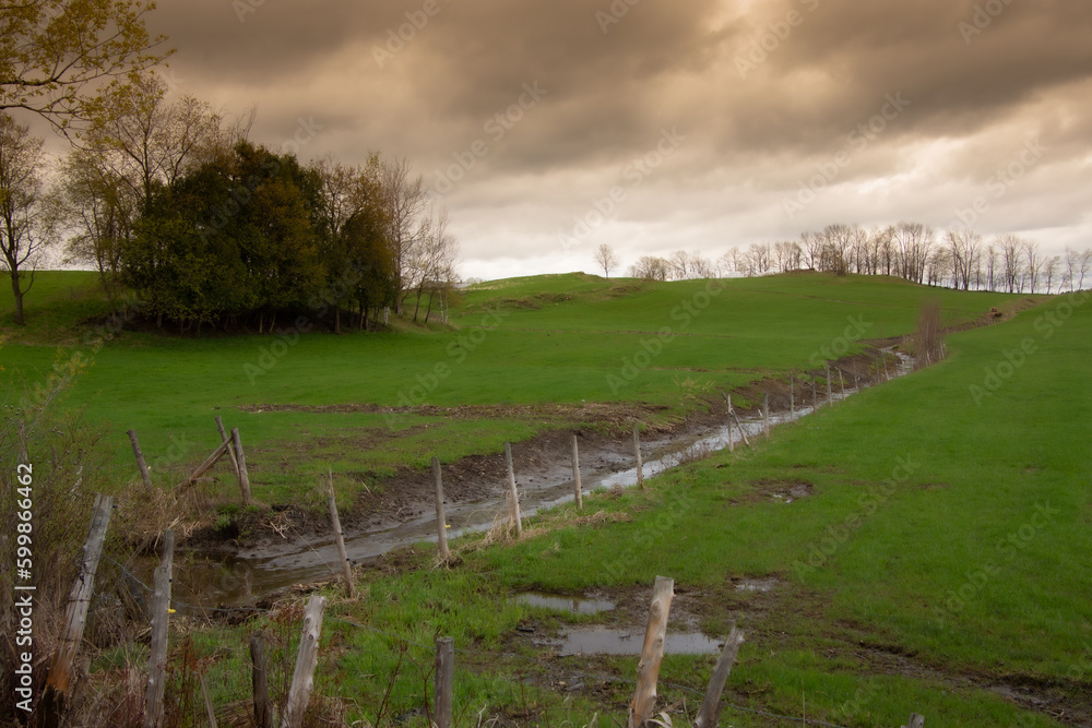 View of the Canadian countryside in Estrie in Quebec in spring