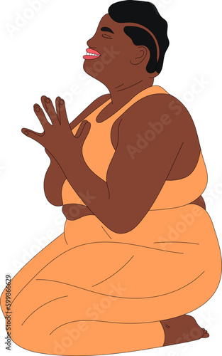 illustration girl toasty yoga sport asana orange background pose smile black white sketch art print drawing
