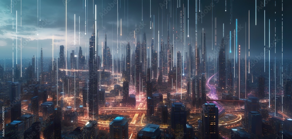 Futuristic city with future digital technology. Generative AI