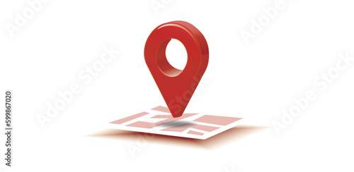 red gps pointer on a map, 3d rendering of a navigation pin