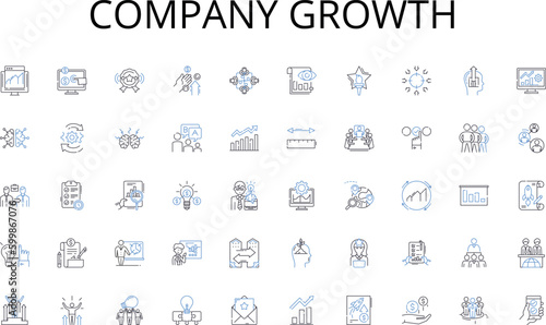 Company growth line icons collection. Tactics, Approach, Planning, Execution, Forecasting, Metrics, Prospecting vector and linear illustration. Closing,Pipeline,Conversion outline signs set