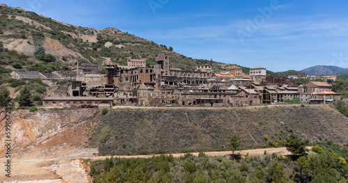 monteponi mine - aerial view of the red mud and the ruins of the old monteponi mine in Iglesias in southern Sardinia 