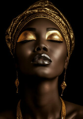 Fotobehang Zwart goud Afrikaanse schoonheid met gouden glans  © Olga Mukashev