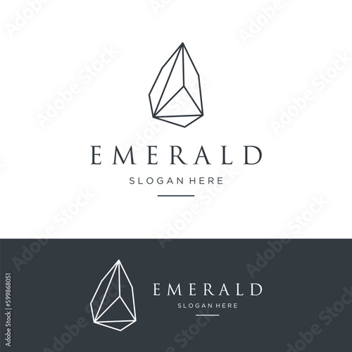 Luxury Antique Emerald Gemstone logo template in trendy style for jewelry.