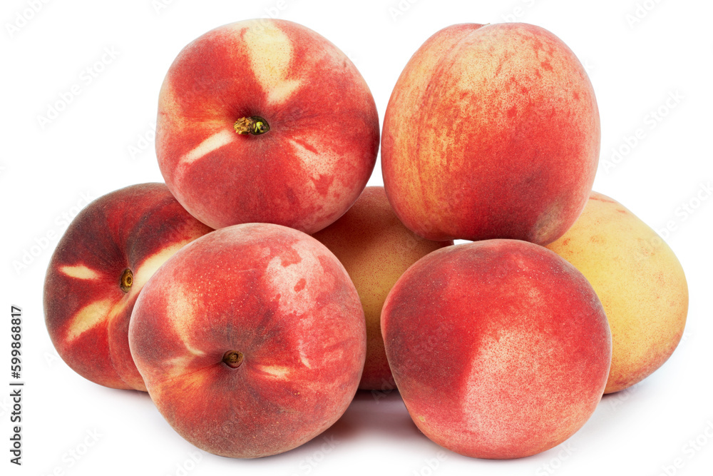 Ripe peach, set. Isolated on white background. Ripe peach, set. Isolated on white background.