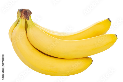 Three ripe bananas isolated on a white background.