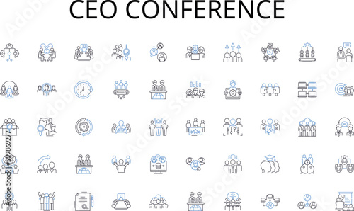 Ceo conference line icons collection. Negotiation, Agreement, Contract, Partnership, Collaboration, Trade, Merger vector and linear illustration. Acquisition,Investment,Deal outline signs set