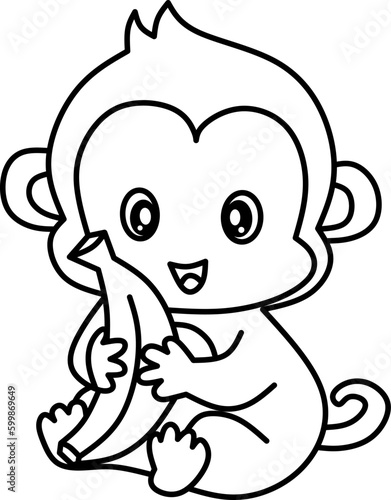 Monkey line art for coloring book 