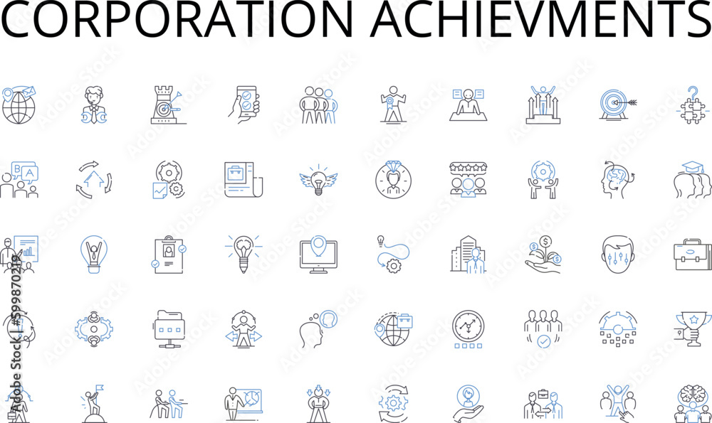 Fototapeta Corporation achievments line icons collection. Growth, Expansion, Innovation, Strategy, Market, Sales, Nerking vector and linear illustration. Investment,Branding,Leadership outline signs set