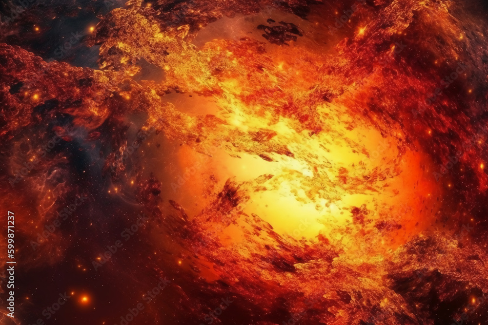 Abstract fancy red orange fire, sun light planet surface, grunge texture, fantasy galaxy background. AI generative Abstract fancy red orange fire, sun light planet surface, grunge texture, fantasy galaxy background. AI generative