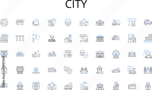 City line icons collection. Pen, Pencil, Keyboard, Typewriter, Notebook, Journal, Statiry vector and linear illustration. Text editor,Manuscript,Quill outline signs set