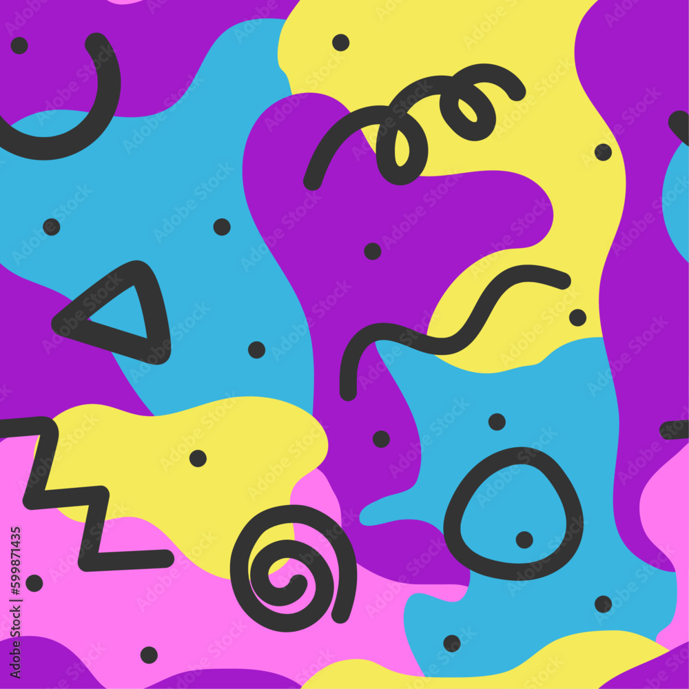 90s Squiggle Fun Colorful Doodle Seamless Pattern