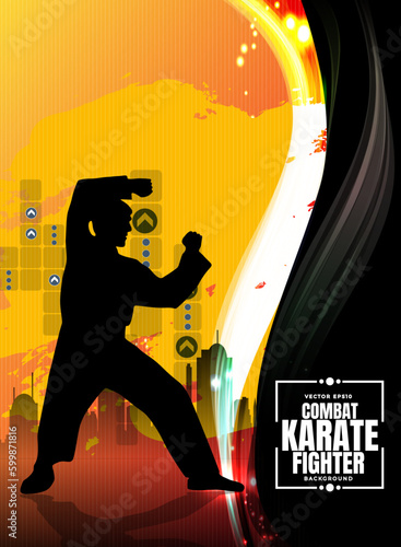 Young male karate warrior. Sport background ready for poster or banner, vector.