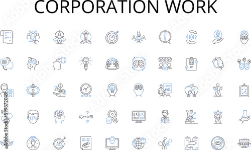 Corporation work line icons collection. Efficiency, Innovation, Leadership, Strategy, Sales, Marketing, Growth vector and linear illustration. Productivity,Collaboration,Communication outline signs