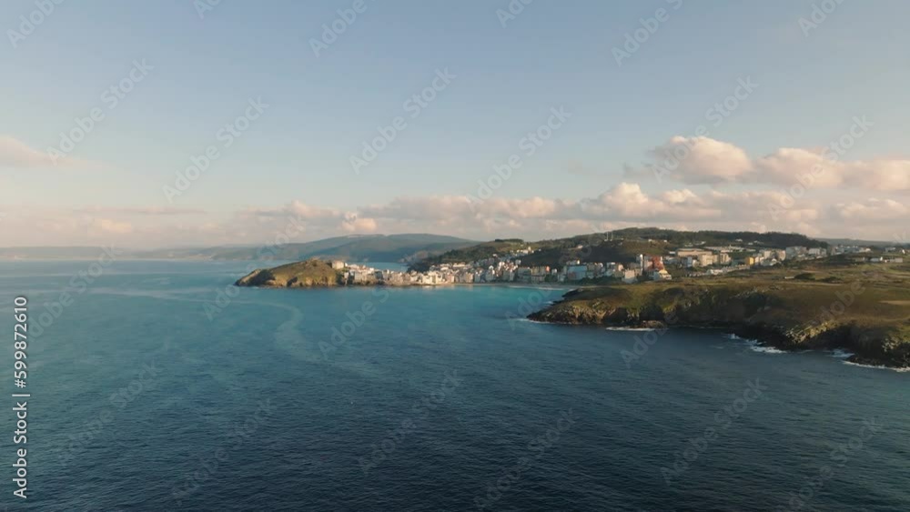 Stunning View Of Suburb In Malpica Nearby Atlantic Coast In Galicia, Spain. aerial, zoom in Stunning View Of Suburb In Malpica Nearby Atlantic Coast In Galicia, Spain. aerial, zoom in