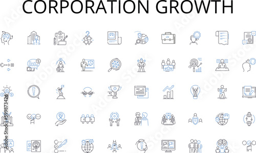 Corporation growth line icons collection. Helmet, Light, Signage, High-visibility, Barriers, Training, Regulations vector and linear illustration. Visibility,Protection,Caution outline signs set