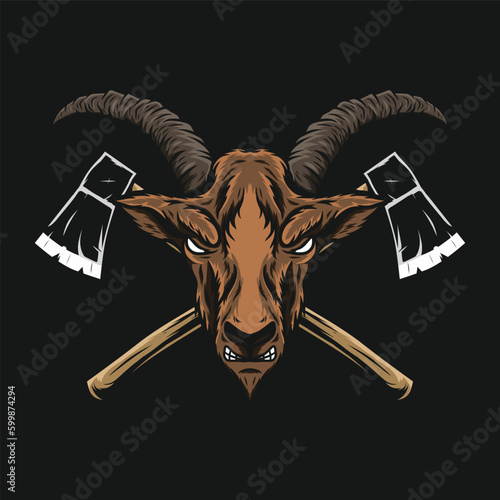 goat head and cross axe drawing