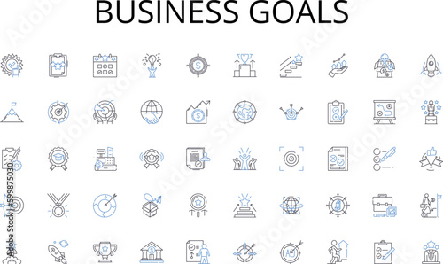 Business goals line icons collection. Unity, Loyalty, Bravery, Camaraderie, Discipline, Strength, Brotherhood vector and linear illustration. Strategy,Tactics,Training outline signs set