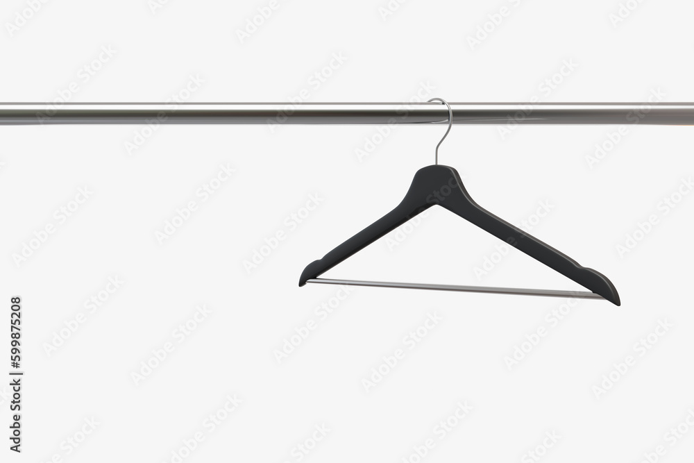 Empty hanger hung on a metallic rod. Illustration of the concept of fashion and clothing Empty hanger hung on a metallic rod. Illustration of the concept of fashion and clothing