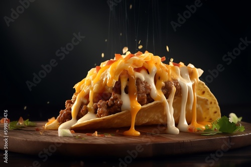photo of tacos with vegetable and meat with melted sauce