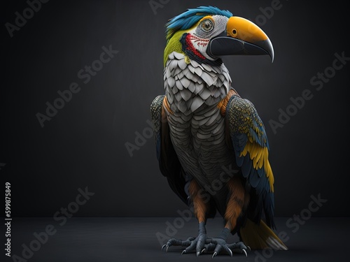 Portrait of a cute yellow, green and blue billed toucan. photo