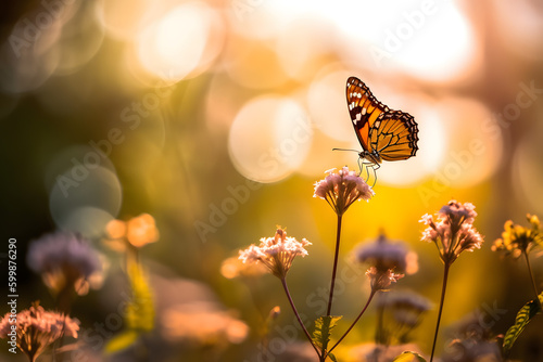 Butterfly on flower in the garden, nature background.