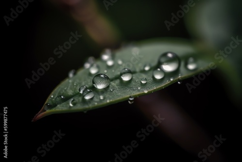 A green leaf with water drops, generative AI