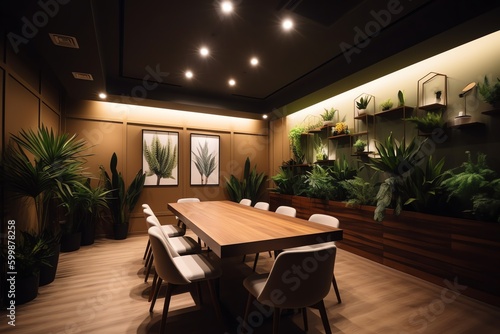 Meeting room concept with plants  generative AI