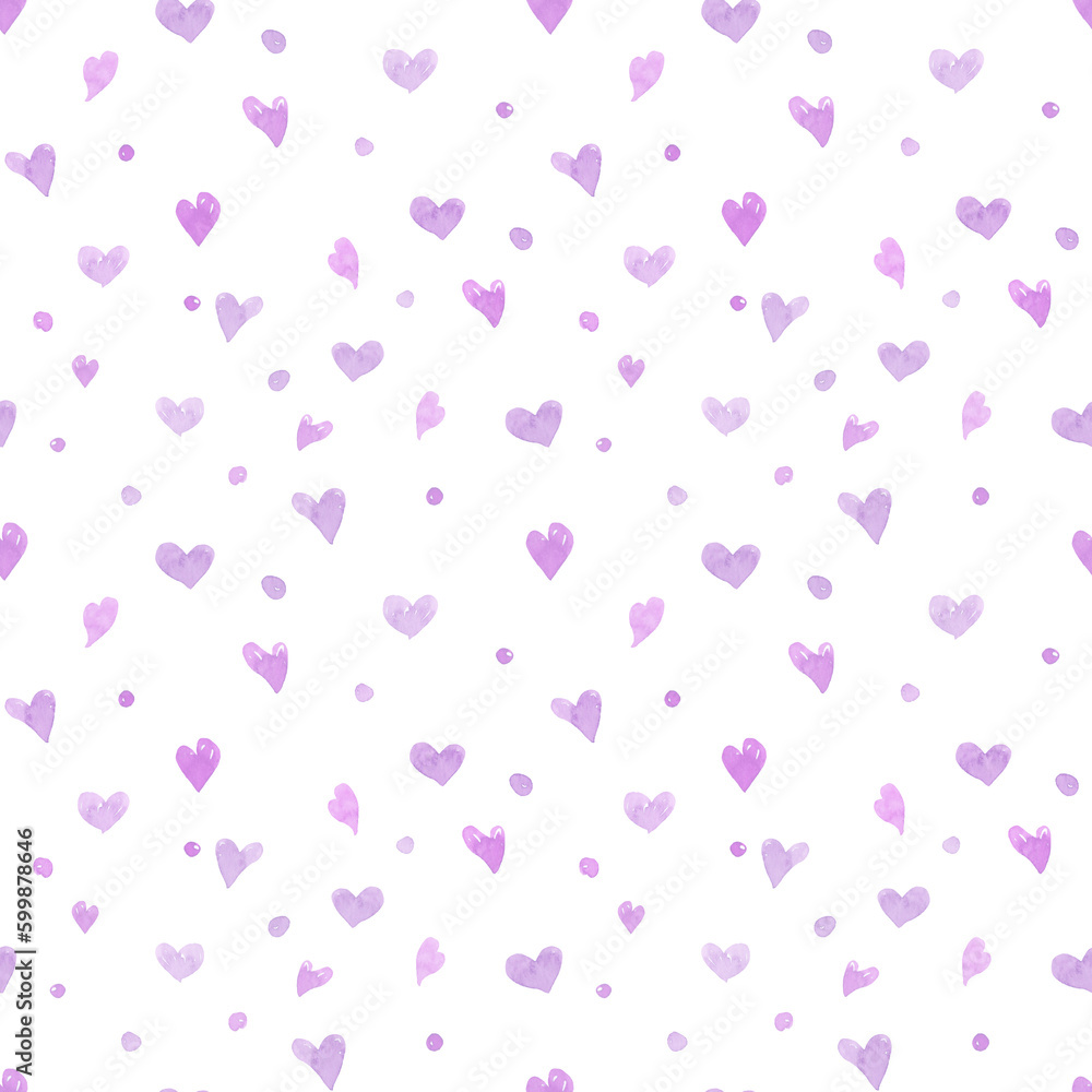 Seamless pattern with violet flowers, purple colored flowers, watercolor flowers and leaves isolated on white background, seamless pattern with flowers on very peri color