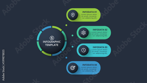 Diagram concept for infographic with 4 steps, options, parts or processes. Template for web on a black background.