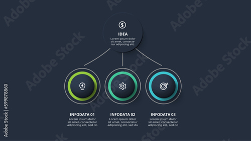 Diagram concept for infographic with 3 steps, options, parts or processes. Template for web on a black background.