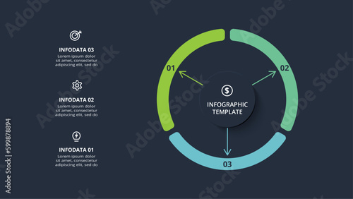 Diagram concept for infographic with 3 steps, options, parts or processes. Template for web on a black background.