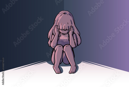 woman, harassment vector illustration. hands of man touching women. Violence against women, Workplace bullying concept. flat concept, text, blue, white, victim, sexual, rape