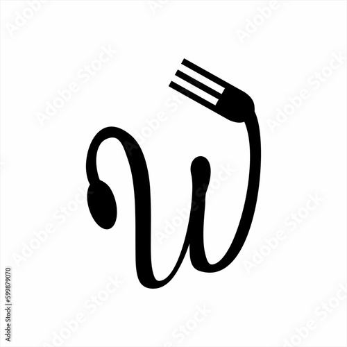 : Letter W logo design with spoon and, fork. The logo can be used for the identity of cafes, restaurants, chefs and decorations.