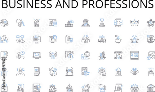 Business and professions line icons collection. Advertising, Marketing, Sales, Discount, Coupon, Discount code, Incentive vector and linear illustration. Publicity,Campaign,Branding outline signs set