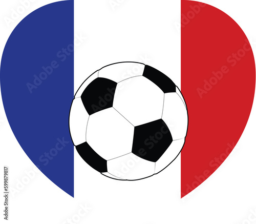 A France French flag in the shape of a heart soccer football design concept illustration