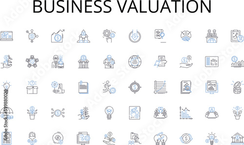 Business valuation line icons collection. Fashionable, Glamorous, Chic, Innovative, Creative, Sophisticated, Trendy vector and linear illustration. Edgy,Fresh,Visionary outline signs set