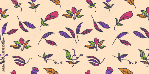 Seamless Floral Pattern with Colorful Cartoon Style. Flower Motif. Suitable for Wallpaper, Wrapping Paper, Background, Fabric, Textile, Apparel, and Card Design