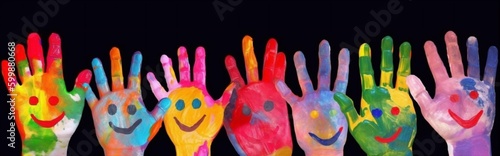 fun finger smile child colorful artist concept art hand paint. Generative AI.