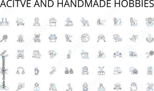 Acitve and handmade hobbies line icons collection. Agriculture, Horticulture, Cultivate, Farming, Growing, Harvest, Irrigation vector and linear illustration. Soil,Fertilizer,Crop outline signs set