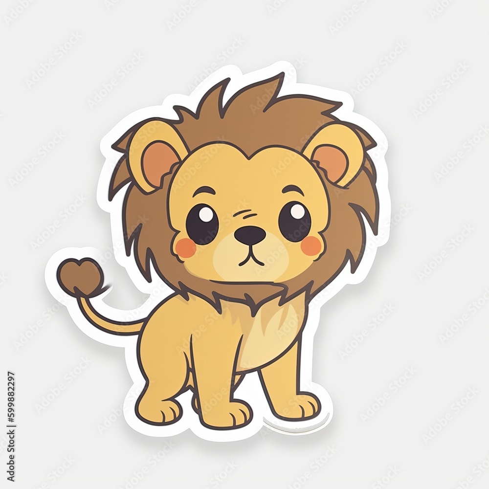 A lovable chibi Lion sticker with a white background, radiating warmth and affection in its cute chibi form, cute lion sticker, Generative AI A lovable chibi Lion sticker with a white background, radiating warmth and affection in its cute chibi form, cute lion sticker, Generative AI