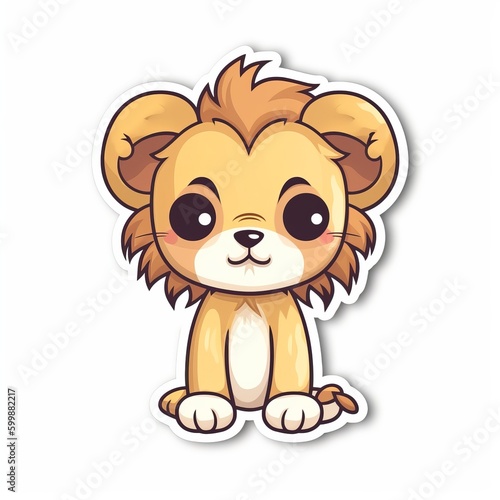 A lovable chibi Lion sticker with a white background  radiating warmth and affection in its cute chibi form  cute lion sticker  Generative AI