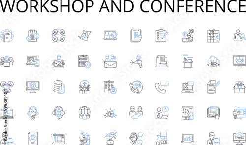 Workshop and conference line icons collection. Leadership, Organization, Delegation, Communication, Decision-making, Collaboration, Empowerment vector and linear illustration. Accountability