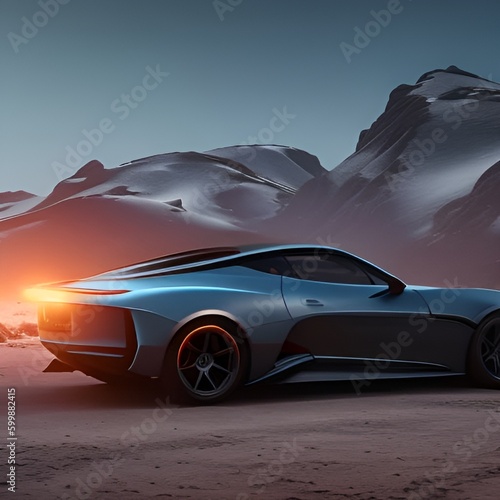 Amazing sports car on the street at night dark background generated by AI Technology © dawooddesigner